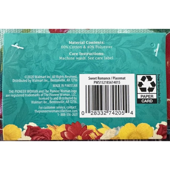 Pioneer Woman Sweet Romance Placemats Reversible Floral Gray Check Set of 4 New - Picture 5 of 5